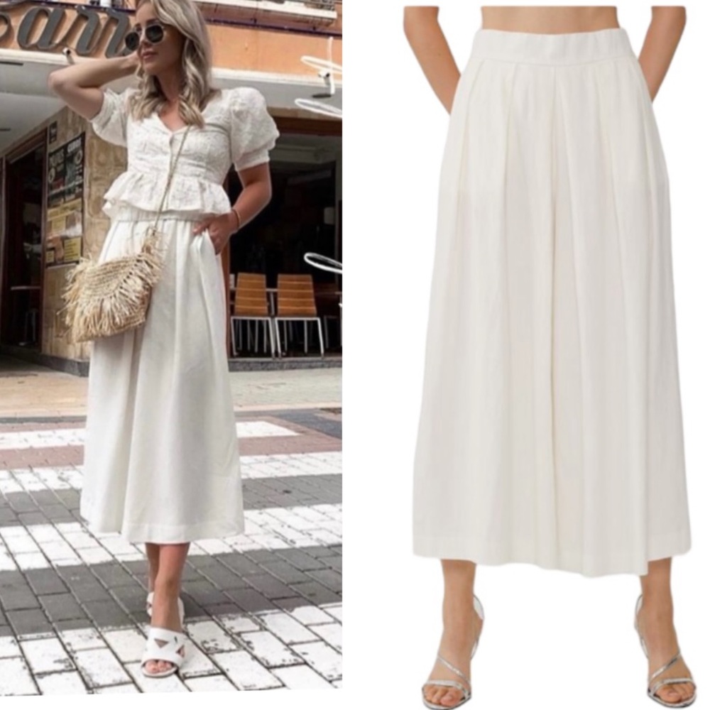 NEW Zara Rustic Ivory Off White Linen Blend Wide Leg Culottes - L